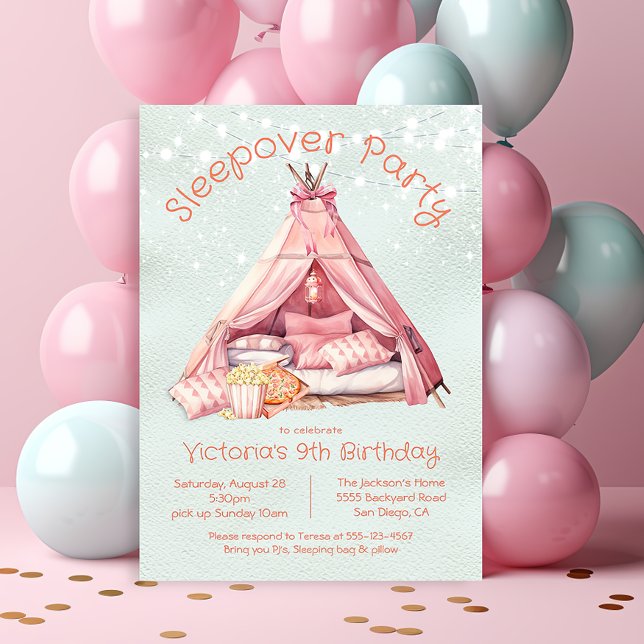 Girl Pink Sleepover Glamping Zelt Geburtstag Einladung (Von Creator hochgeladen)