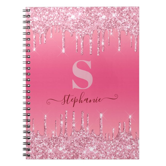 Girl Pink Sparkle Glitzer Monogram Notizblock (Vorderseite)