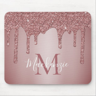 Girl Pink Sparkle Glitzer Tropfens Monogram Mousepad