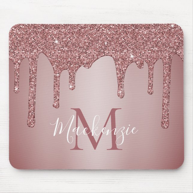Girl Pink Sparkle Glitzer Tropfens Monogram Mousepad (Vorne)