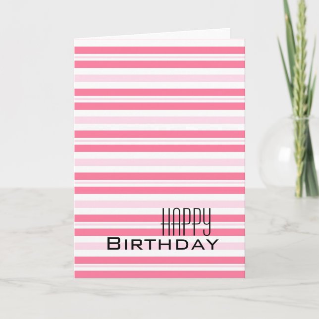 Girl Pink Stripes Birthday Karte (Vorderseite)