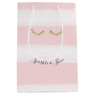 Girl Pink Stripes Gold Glitzer Eyelashes Mittlere Geschenktüte