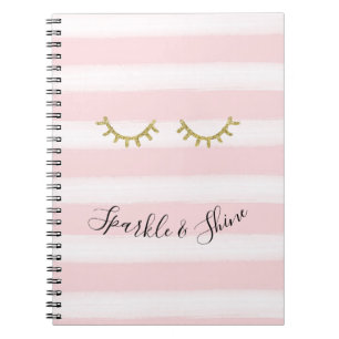 Girl Pink Stripes Gold Glitzer Eyelashes Notizblock