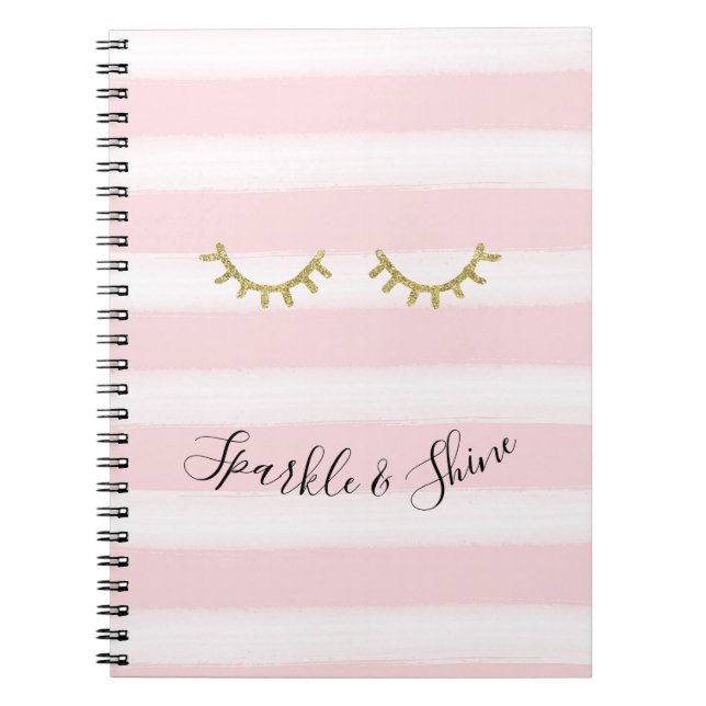 Girl Pink Stripes Gold Glitzer Eyelashes Notizblock (Vorderseite)