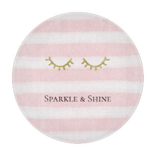 Girl Pink Stripes Gold Glitzer Eyelashes Schneidebrett