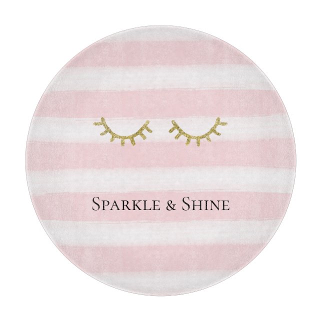 Girl Pink Stripes Gold Glitzer Eyelashes Schneidebrett (Vorderseite)