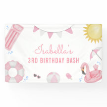 Girl Pink Summer Pool Party Geburtstagsbanner