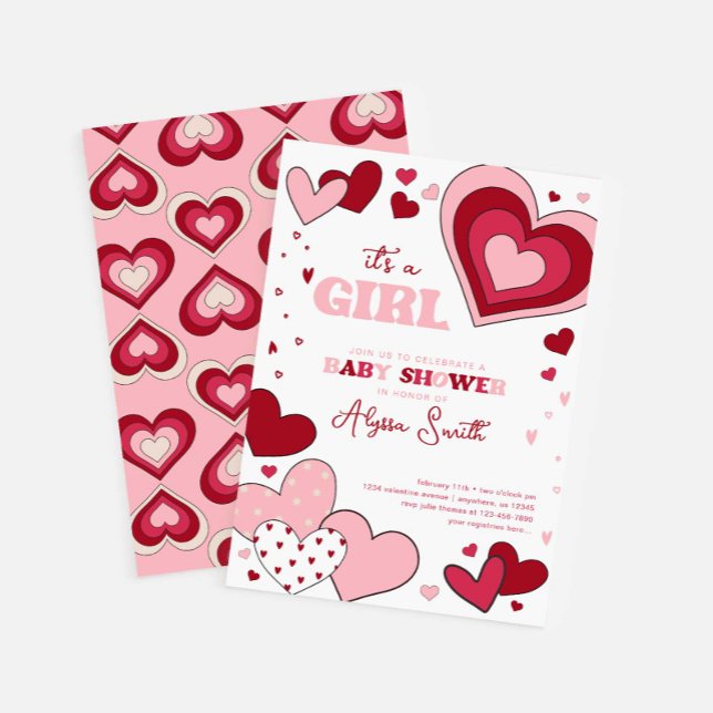 Girl Pink Valentine's Day Hearts Baby Shower Einladung (Von Creator hochgeladen)