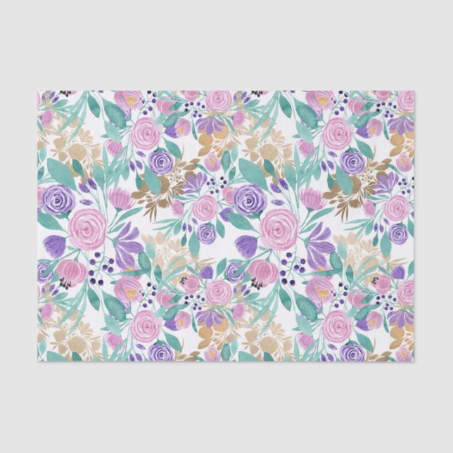 Girl Pink Violet Lila Gold Aquarellfarben Blume Seidenpapier (Vorderseite)