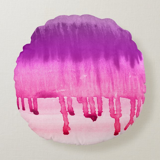 Girl Pink Violet Watercolor Ombre Design Rundes Kissen (Vorderseite)