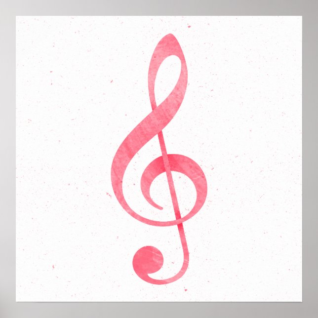 Girl Pink Wasserfarbenmalerei Musiknote Treble Cle Poster (Vorne)