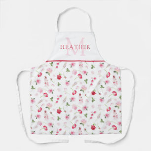 Girl Pink Watercolor Floral Pattern Monogramm Schürze