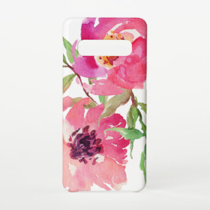 Girl Pink Watercolor Floral Pattern Samsung Galaxy S10 Hülle