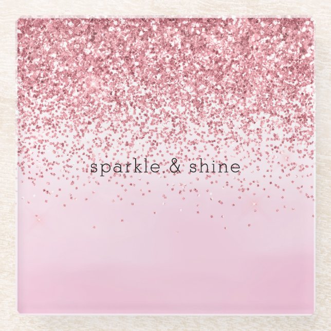 Girl Pink Watercolor Glitzy Sparkle Glitzer Glasuntersetzer (Vorderseite)