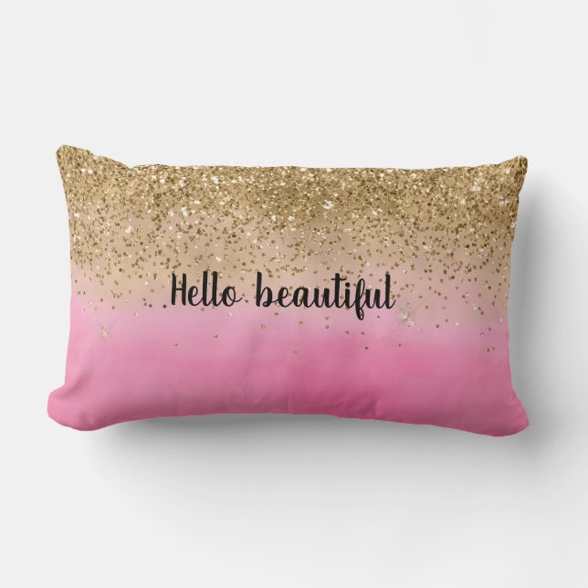 Girl Pink Watercolor Gold Glitzer Glitz Confetti Lendenkissen (Vorderseite)
