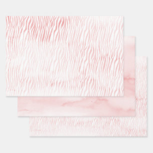 Girl Pink Weißer Wasserfarben Zebra Print Geschenkpapier Set