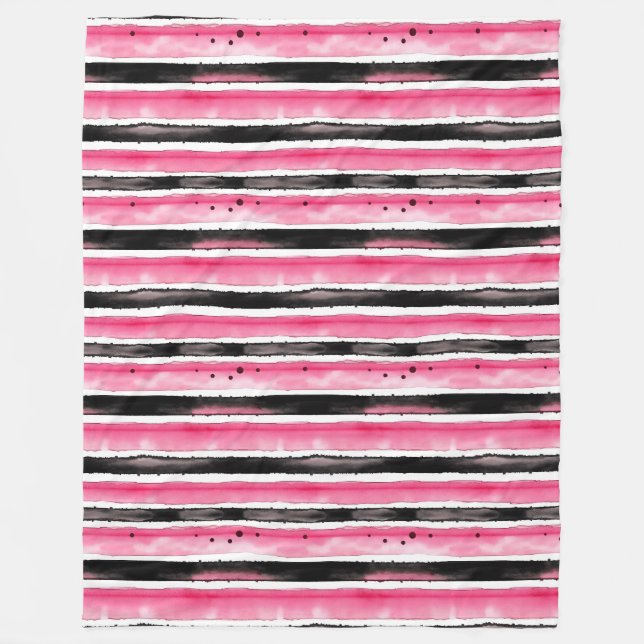 Girl Pink White Black Stripes Fleecedecke (Vorderseite)