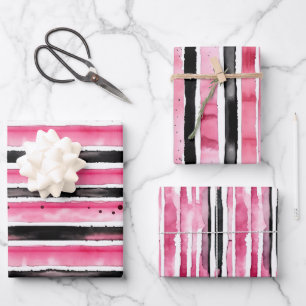 Girl Pink White Black Stripes Geschenkpapier Set