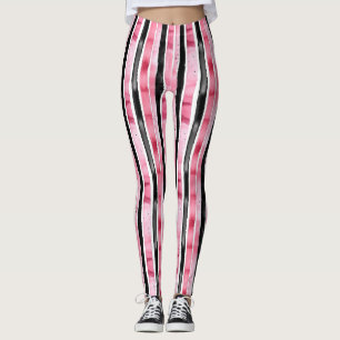 Girl Pink White Black Stripes Leggings