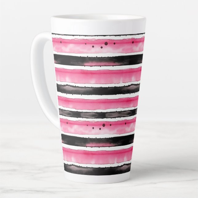Girl Pink White Black Stripes Milchtasse (Linke Ecke)
