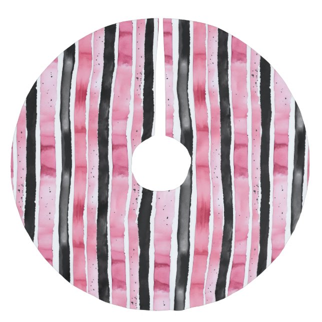 Girl Pink White Black Stripes Polyester Weihnachtsbaumdecke (Vorderseite)