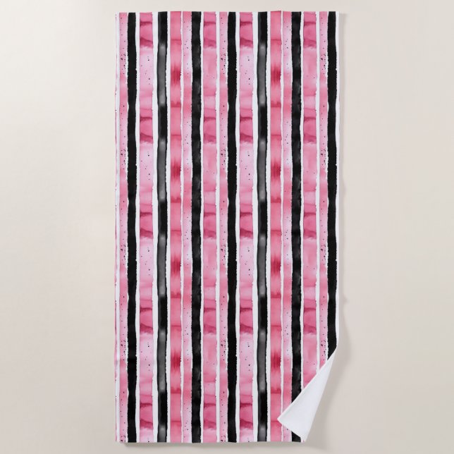 Girl Pink White Black Stripes Strandtuch (Vorderseite)
