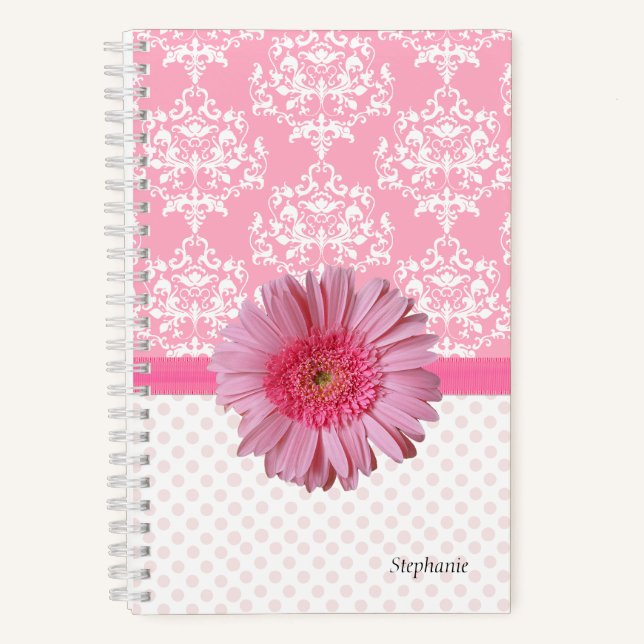 Girl Pink & White Damask Notizbuch (Vorderseite)