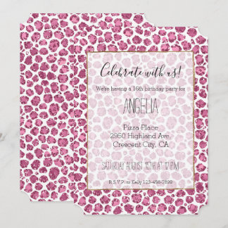 Girl Pink White Glam Glitzer Leopard Print Einladung