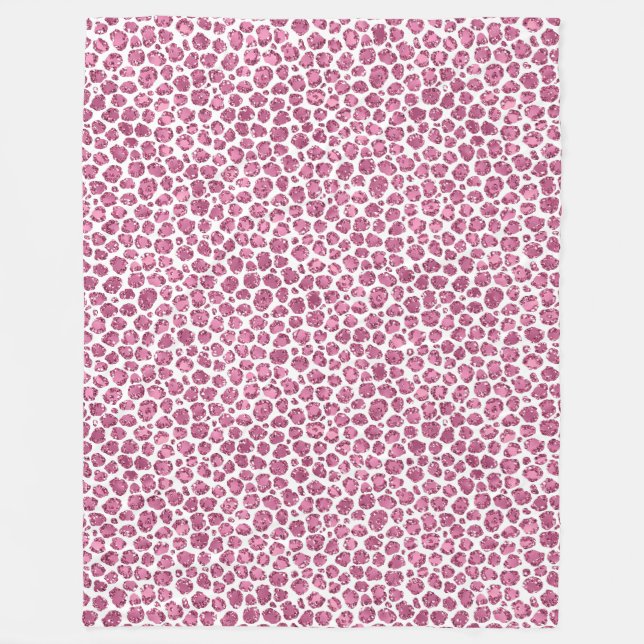 Girl Pink White Glam Glitzer Leopard Print Fleecedecke (Vorderseite)