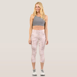 Girl Pink White Glam Leopard Print Capri Leggings