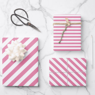 Girl Pink White Stripes Geburtstagsgeschenk Geschenkpapier Set