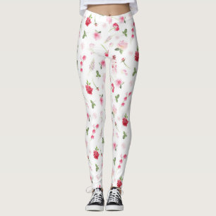 Girl Pink White Watercolor Floral Pattern Leggings