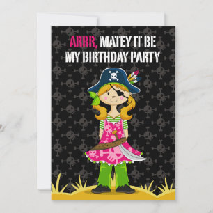 Girl Pirate Captain Party Invite Einladung