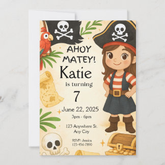 Girl Pirate - Einladung zum Geburtstag, Ahoy Matey