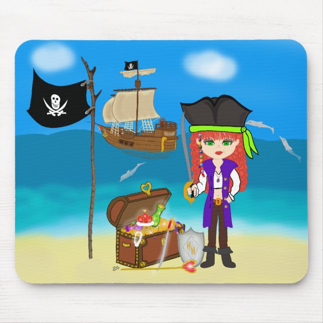 Girl Pirate mit Schatztruhe Mousepad (Vorne)
