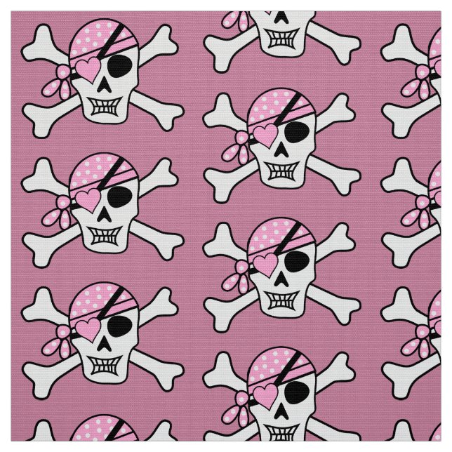 Girl Pirate Skull and Bones Pink Stoff (Muster)