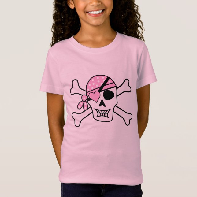 Girl Pirate Skull and Bones Pink T-Shirt (Vorderseite)