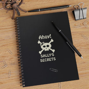 Girl Pirate Skull Crossbones Black Notebook Notizblock