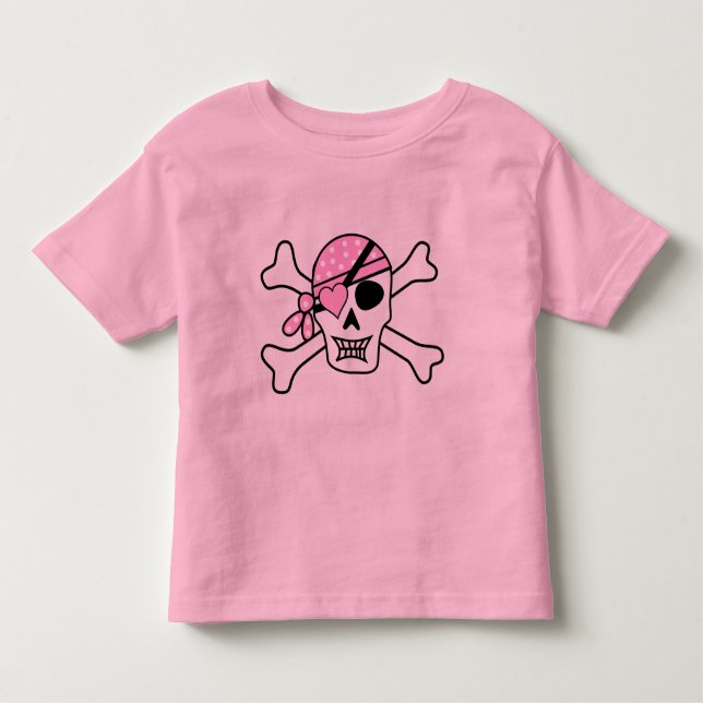 Girl Pirate Skull und Knochen Kinderrosa Kleinkind T-shirt (Vorderseite)