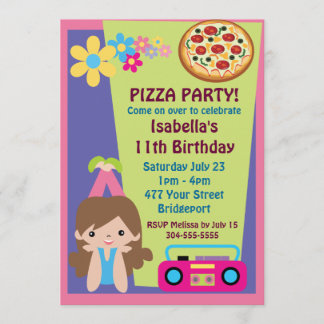 Girl Pizza Party Geburtstag Einladung