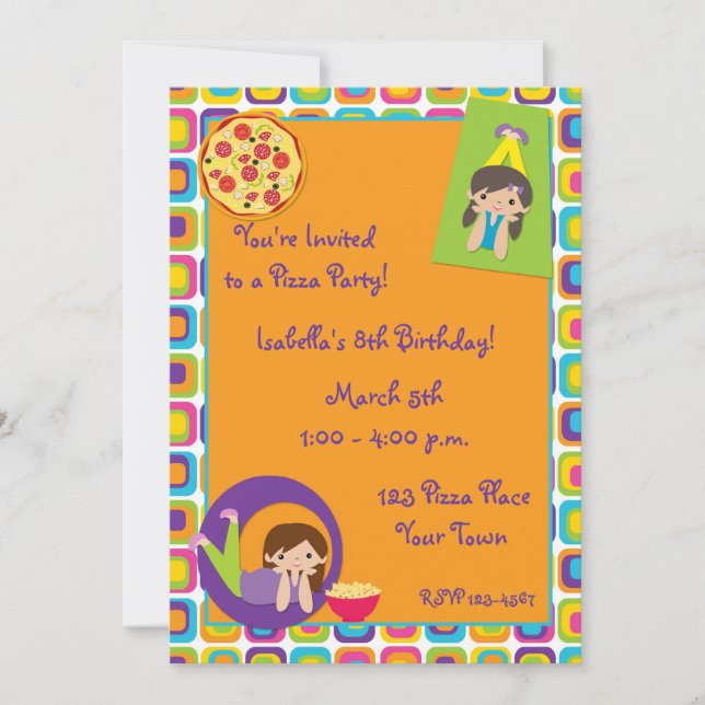 Girl Pizza Party Geburtstag Einladung (Vorderseite)