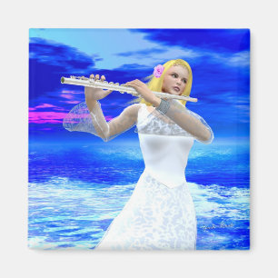 Girl Playing Flute Magnet