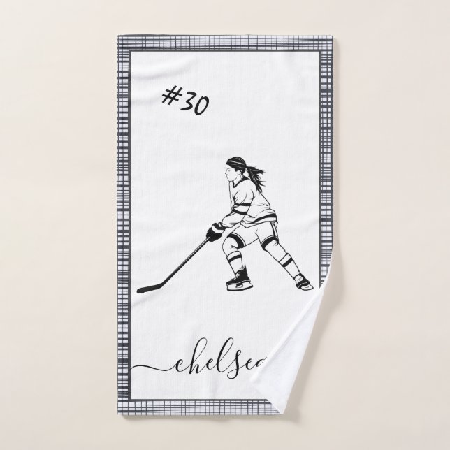 Girl Playing Ice Hockey Name & Team Player Number Handtuch (Handtuch)