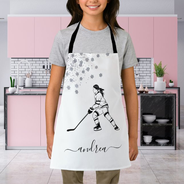 Girl Playing Ice Hockey Team Spieler Mädchenname Schürze (Von Creator hochgeladen)