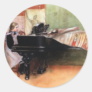 Girl Playing Piano Runder Aufkleber