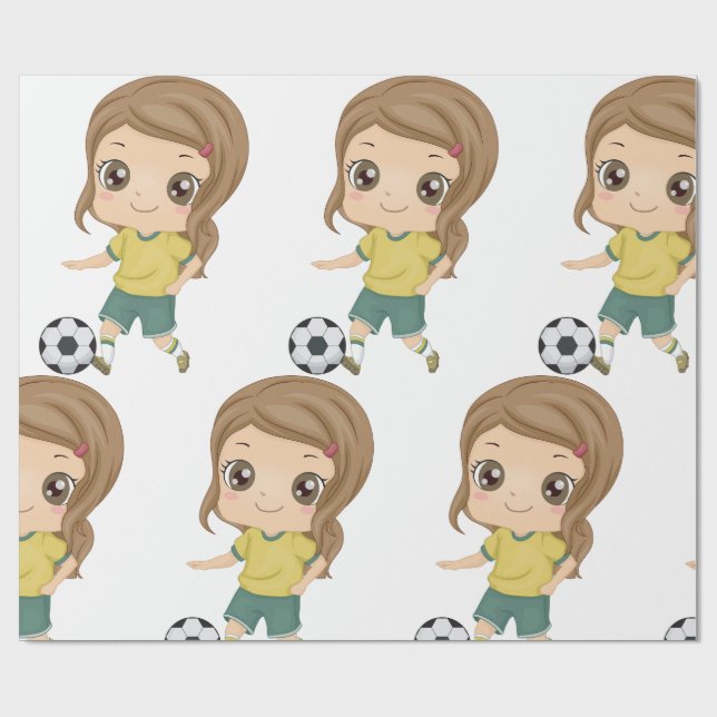 Girl Playing Soccer Adorable Kids Sports Geschenkpapier (Flach)