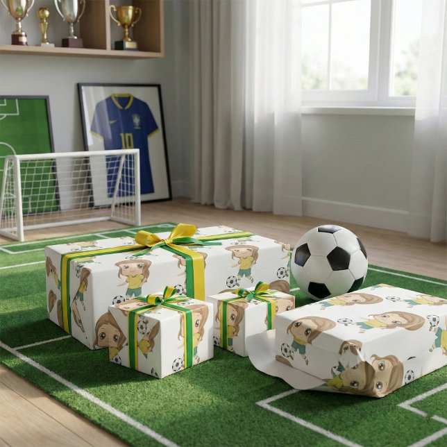 Girl Playing Soccer Adorable Kids Sports Geschenkpapier (Von Creator hochgeladen)