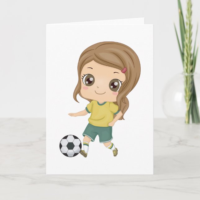 Girl Playing Soccer Adorable Kids Sports Karte (Vorderseite)