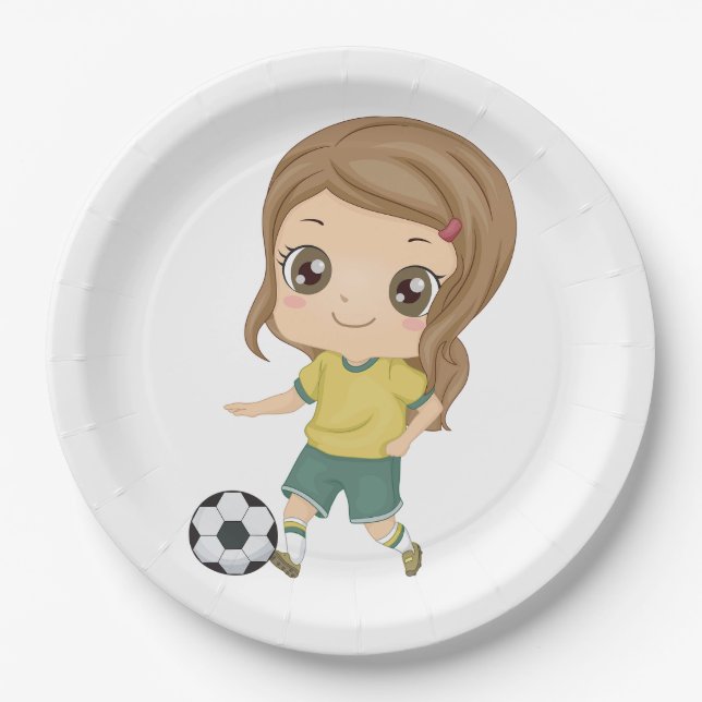 Girl Playing Soccer Adorable Kids Sports Pappteller (Vorderseite)