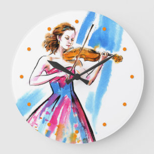 Girl playing the violin große wanduhr